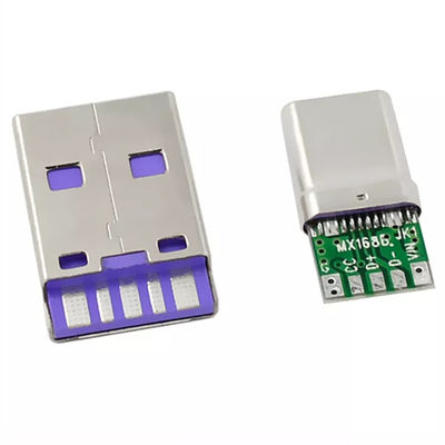Plugue USB Tipo C Conector macho Porta de carregamento Velocidade de transmissão rápida 5A