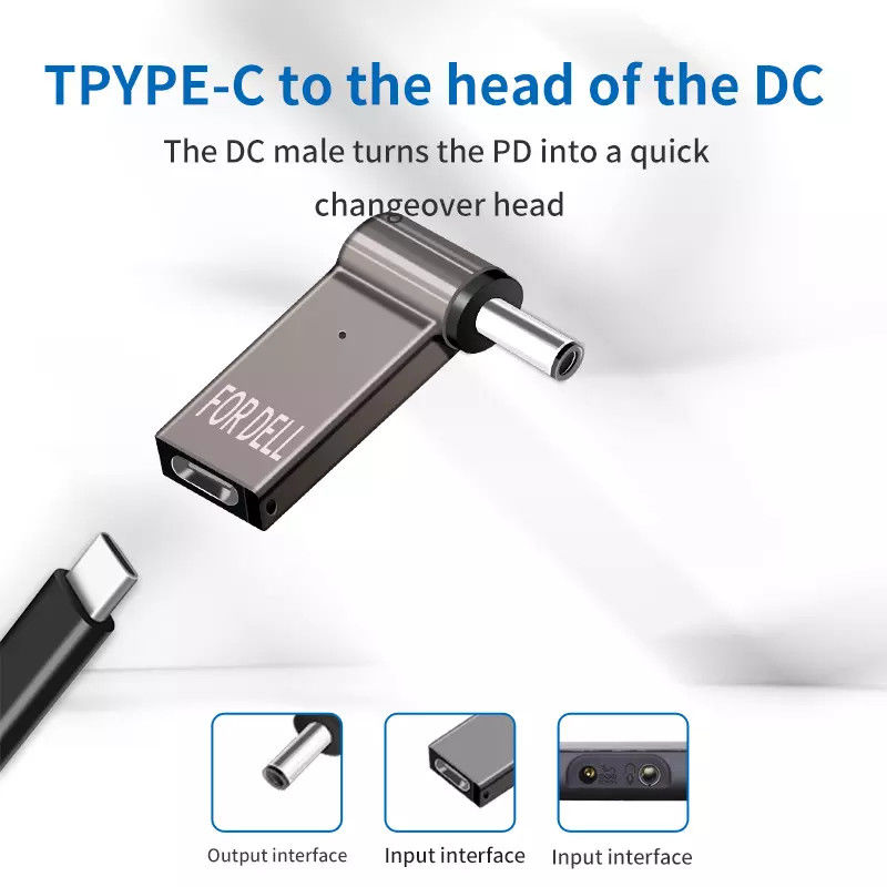 Adaptador de plugue tipo C de 100 W para carregamento rápido redondo de vídeo masculino 18,5 V - 20 V
