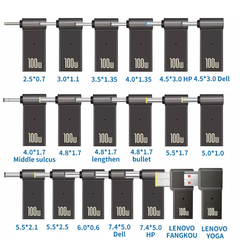 Adaptador de plugue tipo C de 100 W para carregamento rápido redondo de vídeo masculino 18,5 V - 20 V