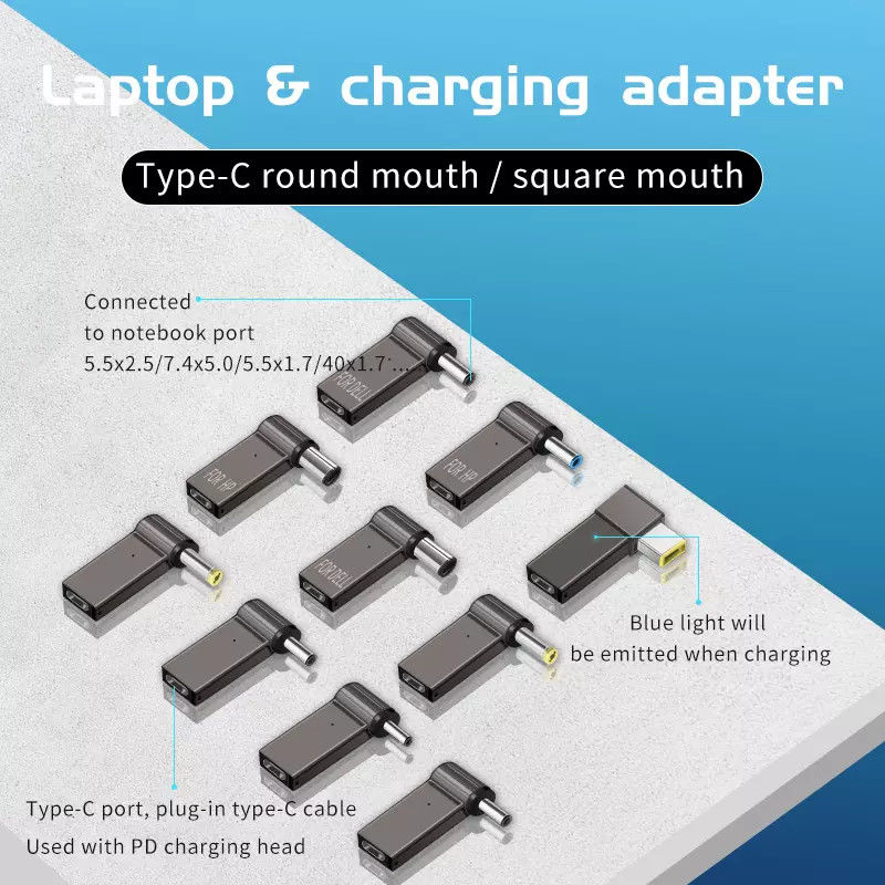 Adaptador de plugue tipo C de 100 W para carregamento rápido redondo de vídeo masculino 18,5 V - 20 V
