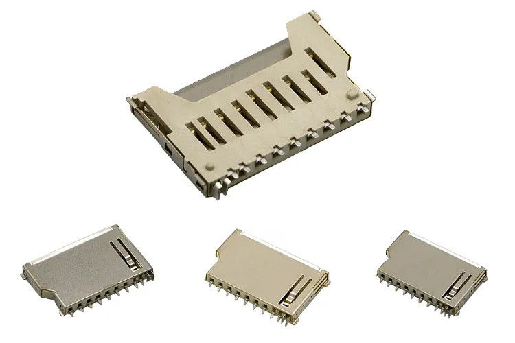 Tipo curto Shell de cobre do impulso do impulso do conector de cartão da memória do corpo 9Pin SD