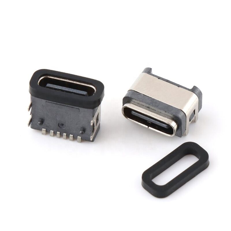 Conector USB impermeável 6pins feminino ângulo direito conector impermeável tipo-c