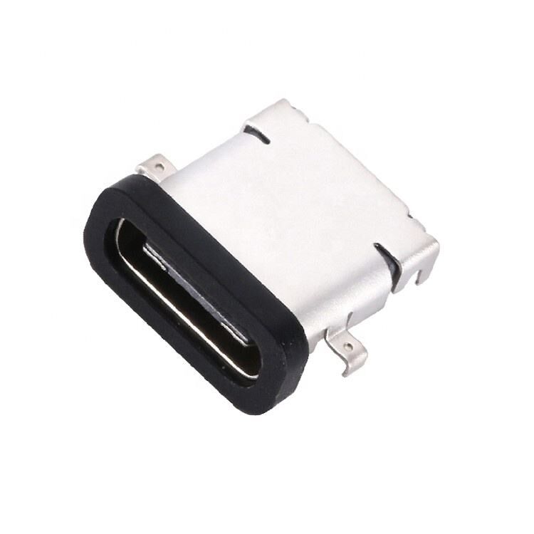 Conector Fêmea USB 3.1 Tipo C de 24 Pinos à Prova d'Água com Montagem Horizontal SMT DIP e Placa de Afundamento Tomada USB