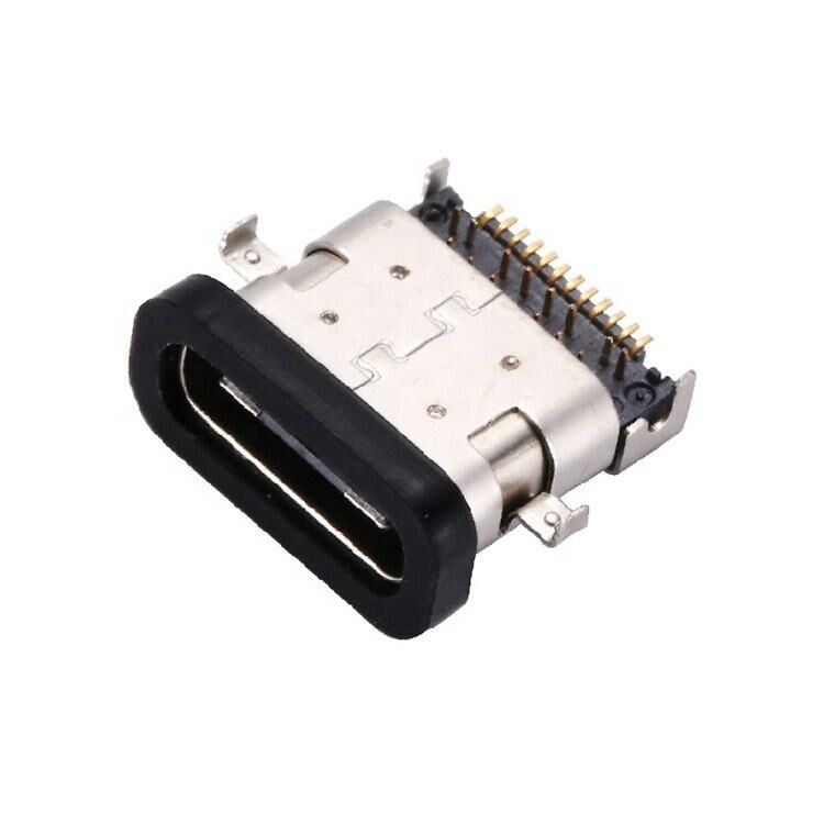 Conector Fêmea USB 3.1 Tipo C de 24 Pinos à Prova d'Água com Montagem Horizontal SMT DIP e Placa de Afundamento Tomada USB