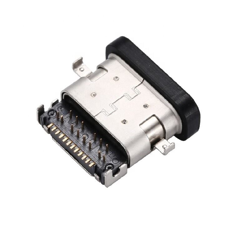 Conector Fêmea USB 3.1 Tipo C de 24 Pinos à Prova d'Água com Montagem Horizontal SMT DIP e Placa de Afundamento Tomada USB