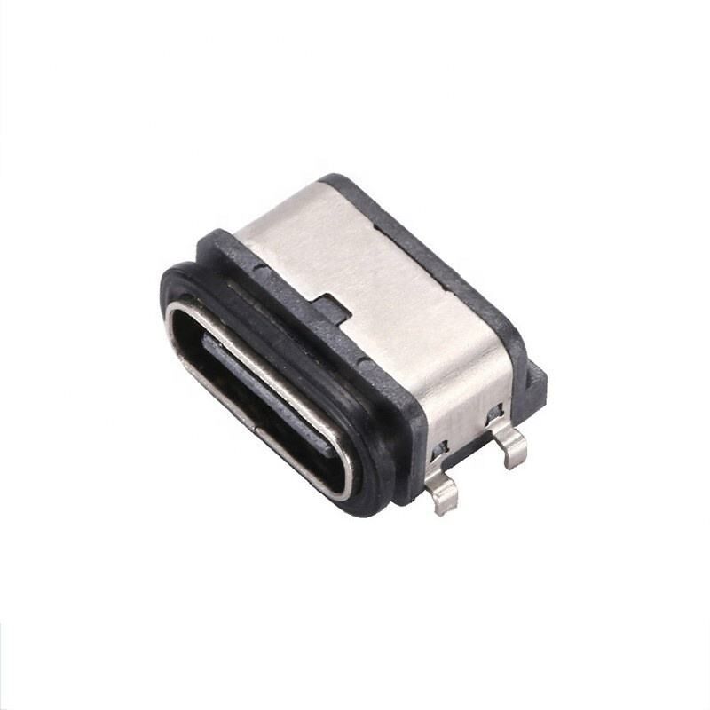 Conector USB Tipo C de 6 pinos fêmea IPX7 à prova d'água com montagem SMT horizontal para transferência de dados