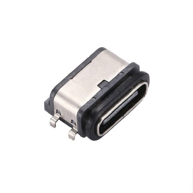 Conector USB Tipo C de 6 pinos fêmea IPX7 à prova d'água com montagem SMT horizontal para transferência de dados