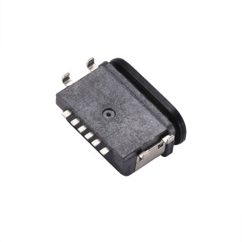 Conector USB Tipo C de 6 pinos fêmea IPX7 à prova d'água com montagem SMT horizontal para transferência de dados