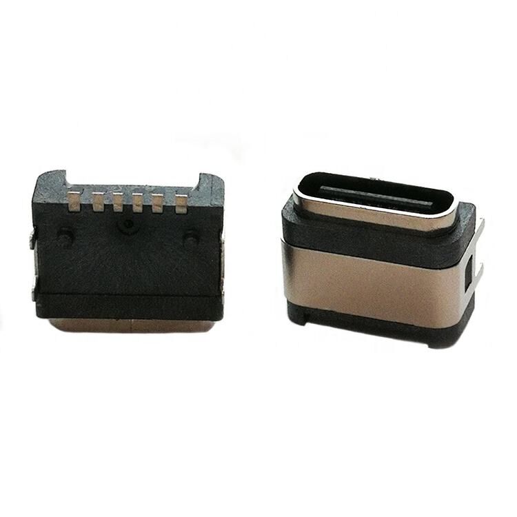Conector USB à prova d'água IP67, conector fêmea USB Tipo C de montagem em superfície horizontal de 6 pinos
