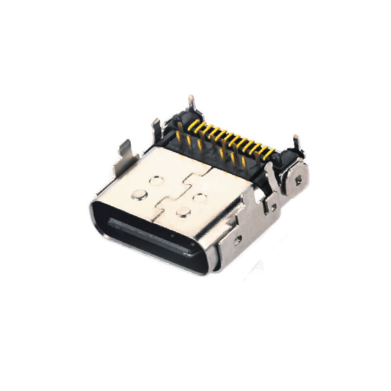 Conector de receptores híbridos de ângulo reto feminino 24PIN USB 3.1 Tipo C para carregamento telefônico e transferência rápida de dados