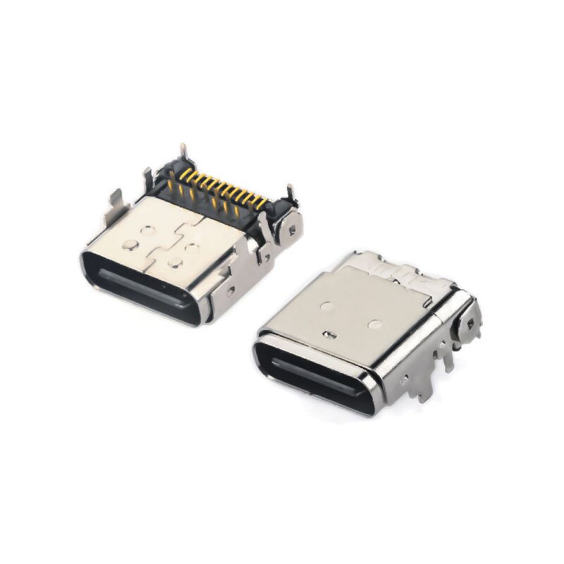 Conector de receptores híbridos de ângulo reto feminino 24PIN USB 3.1 Tipo C para carregamento telefônico e transferência rápida de dados