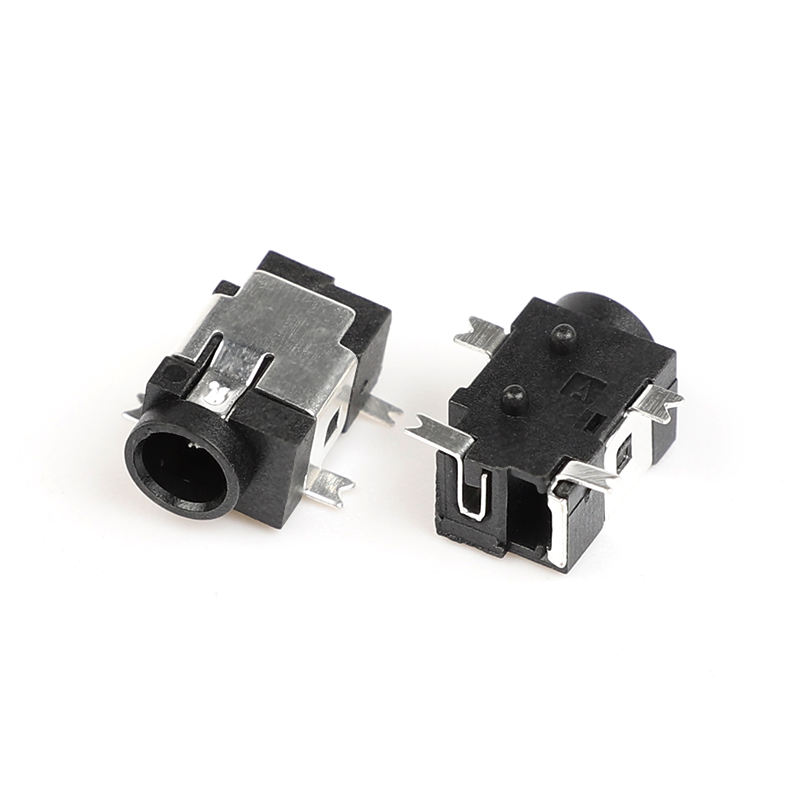 Conectores de ângulo reto com soquete de áudio e vídeo DC fêmea de bronze fosforoso preto de 1,3 mm SMT SMD de 4 pinos, 12V 1A, carcaça de nylon