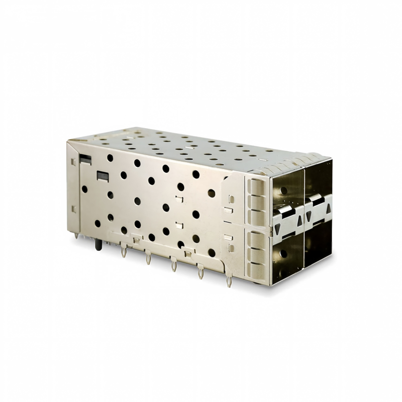 SFP + 2x2 Press-Fit Connector 80pin Small Form-factor Pltuggable Plus Empilhado 2 por 1 Multi-Port SFP + Connector W / Lightpipe Ports
