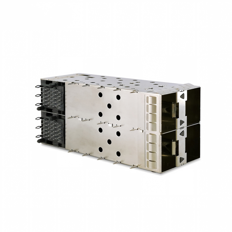 SFP + 2x2 Press-Fit Connector 80pin Small Form-factor Pltuggable Plus Empilhado 2 por 1 Multi-Port SFP + Connector W / Lightpipe Ports