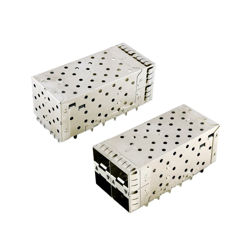 SFP + 2x2 Press-Fit Connector 80pin Small Form-factor Pltuggable Plus Empilhado 2 por 1 Multi-Port SFP + Connector W / Lightpipe Ports