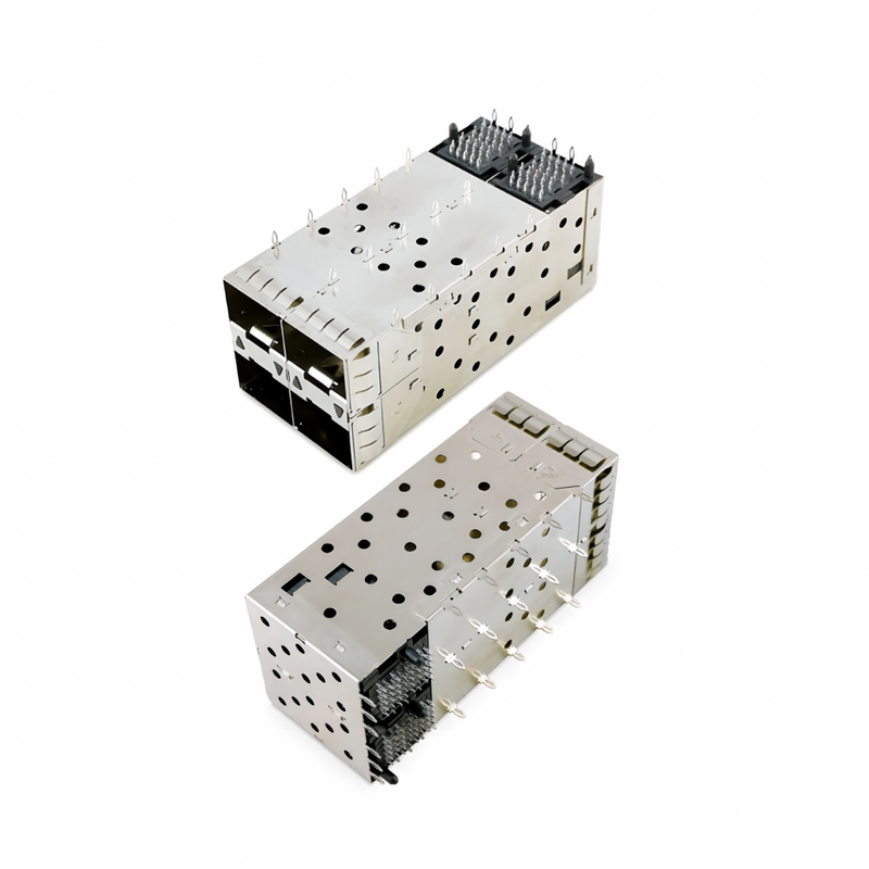 SFP + 2x2 Press-Fit Connector 80pin Small Form-factor Pltuggable Plus Empilhado 2 por 1 Multi-Port SFP + Connector W / Lightpipe Ports