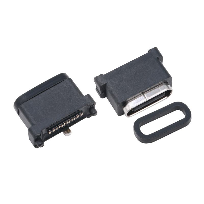 Conector Fêmea USB 3.2 Tipo-C 40 Gbps À Prova D'água Soquete U4 24 Pinos SMT DIP PCB Banhado a Ouro Aço Inoxidável 5A 100V CA