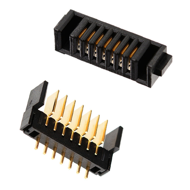Conector de suporte de bateria de trava de impressão digital de 7 pinos, lâmina de inserção com espaçamento de 2,0 mm, material PBT, contatos de bronze fosforoso