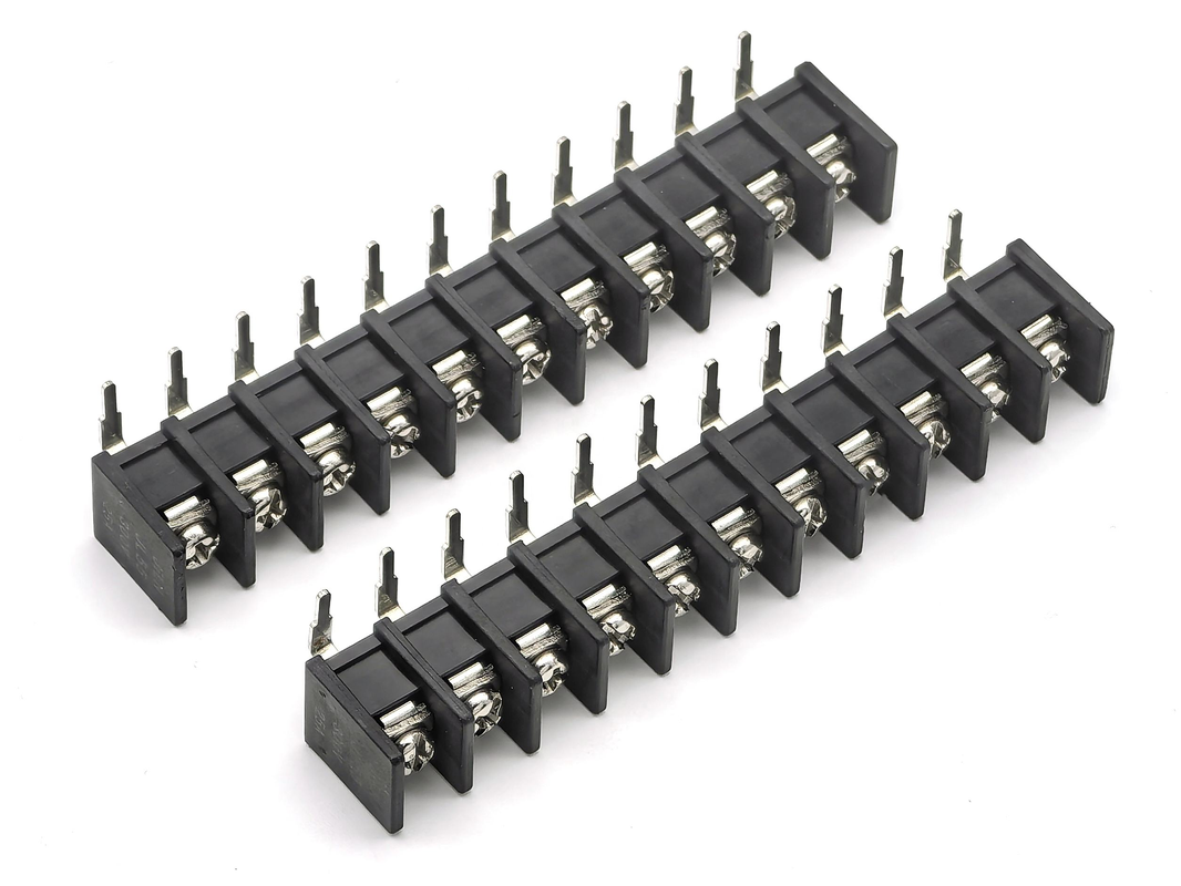 Blocos de terminais de barreira com passo de 9,5 mm DIP de 90 graus pretos Material PA66 11P 300V 25A