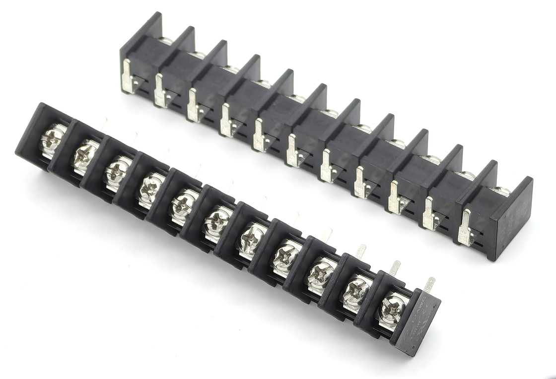 Blocos de terminais de barreira com passo de 9,5 mm DIP de 90 graus pretos Material PA66 11P 300V 25A