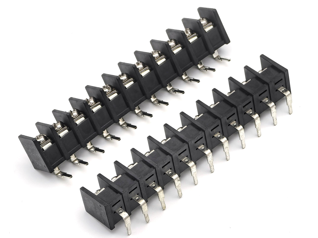 Blocos de terminais de barreira com passo de 9,5 mm DIP de 90 graus pretos Material PA66 11P 300V 25A